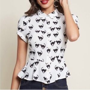 NWT!! Collectif x Modcloth Kitty Peplum Blouse